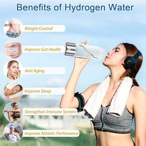 2026 Upgrade Hydrogen Water Bottle, Portable Hydrogen Water Ionizer Machine -SPE PEM Tech, Rechargeable Hydrogen Rich Water Glass Bottle for Travel, Gifts for Women, Gifts Idea in Saudi Arabia