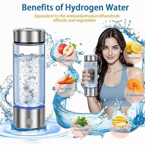 2026 Upgrade Hydrogen Water Bottle, Portable Hydrogen Water Ionizer Machine -SPE PEM Tech, Rechargeable Hydrogen Rich Water Glass Bottle for Travel, Gifts for Women, Gifts Idea in Saudi Arabia