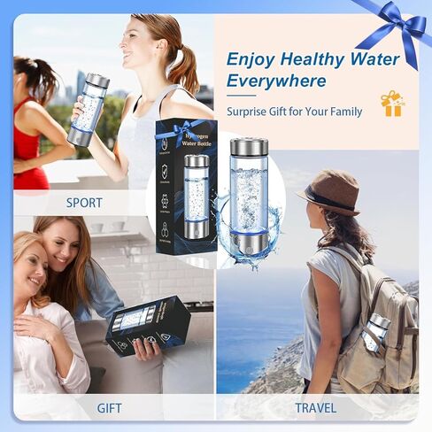 2026 Upgrade Hydrogen Water Bottle, Portable Hydrogen Water Ionizer Machine -SPE PEM Tech, Rechargeable Hydrogen Rich Water Glass Bottle for Travel, Gifts for Women, Gifts Idea in Saudi Arabia