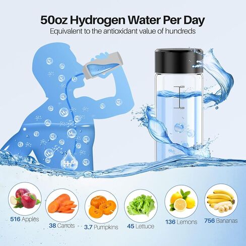 زجاجة مياه هيدروجين من MOVOCA، مولد مياه هيدروجين سريع 3 دقائق 2200PPB - تقنية SPE PEM، آلة مياه مائية محمولة 15 أونصة، هدايا الرعاية الصحية للزوج والزوجة والأسرة والأصدقاء والسفر (أسود) in Kuwait