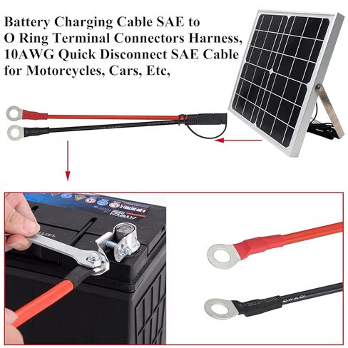 [عبوتان] موصل بطارية SAE 15AWG 2 قدم/60 سم - طرف حلقي SAE إلى O مع صمامات 15 أمبير، (12 فولت/24 فولت) فصل سريع ثنائي الدبوس للوحات الشمسية، والدراجات النارية، والسيارات، والمركبات الترفيهية، والبحرية ([عبوة من قطعتين]، 2) in Kuwait