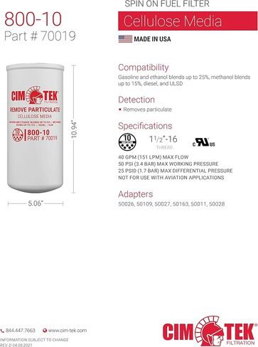 Cim-Tek 800-10 (70019) 10 Micron High-Volume(Up to 40GPM) Commercial Spin-on Filter and Cim-Tek 1" Inlet/Outlet 805(50109) Single Adaptor in Kuwait