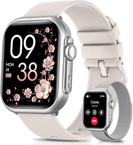 Smart Watch for Women for iPhone&Android: 100 Day+Battery Life, Smart watch(Answer/Make Calls) with 24/7 SpO2 Sleep Heart Rate Monitor,5ATM Waterproof,Fitness Tracker with 120+ Sport,Reloj Gold Pink in Kuwait