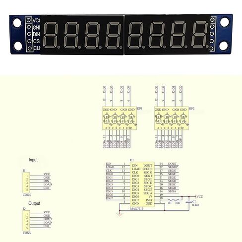 4 قطع MAX7219 8 أرقام 7 شرائح رقمية 0.36 بوصة 8 بت وحدة عرض LED حمراء أنبوبية متوافقة مع Arduino 51/AVR/STM32 in Kuwait