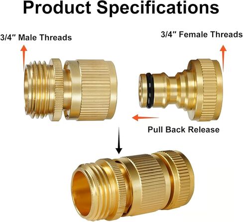 Garden Hose Quick Connectors Brass 3/4 Inch GHT Thread Easy Connect Fittings Male and Female No-Leak Water Hose (1 Set) in Saudi Arabia