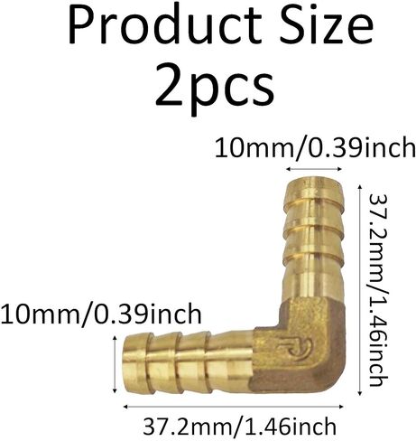 2PCS 3/8" 10mm Brass Hose Barb Elbow, 90 Degree L-Shaped Fitting for Water Fuel Air Lines, Right Angle Barbed Connector with 4PCS Hose Clamps in Kuwait