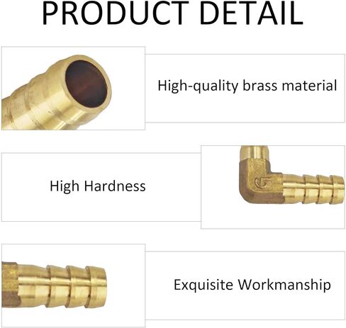 2PCS 3/8" 10mm Brass Hose Barb Elbow, 90 Degree L-Shaped Fitting for Water Fuel Air Lines, Right Angle Barbed Connector with 4PCS Hose Clamps in Kuwait