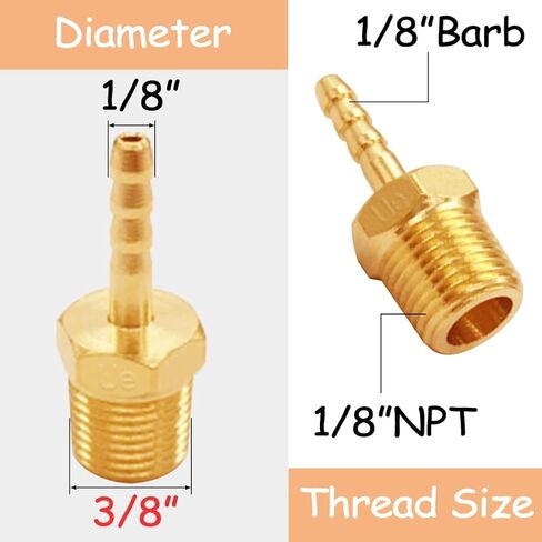 Uenede Brass Hose Barb Fittings, 1/8" NPT Male to 1/8" Barbed Air Hose Fittings, Brass Air Line Repair Connectors for Compressor Fuel Oil (Pack of 2) in Saudi Arabia