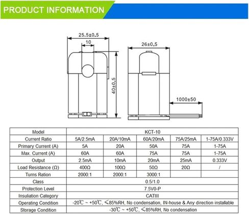 سبليت الأساسية KCT-10 30A/30mA CL:0.5 UL1015AWG24 المشبك على المحولات الحالية in Saudi Arabia
