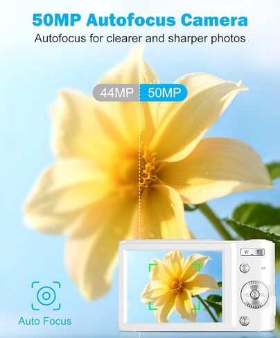 Digital Camera, Autofocus 4K Vlogging Camera for Photography with Anti-Shake, 50MP Compact Point and Shoot Digital Camera for Kids with 16X Zoom, 2 Batteries, 32GB Card (White) in Saudi Arabia