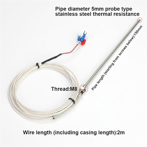 M8 PT100 Thermocouple Probe Stainless Steel Thread Temperature Sensor 1M-5M 1Pcs(3.0M Wire Length,150mm) in Saudi Arabia