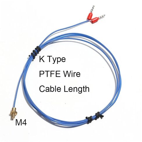 K/PT100 Type M3 M4 Copper Screw Thermocouple 3D Printer Temperature Sensor with 0.5M-5M 1Pcs(K PTFE M4 0.5m) in Saudi Arabia