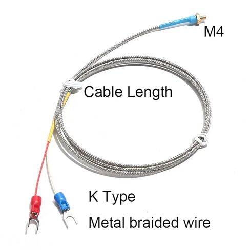 K/PT100 Type M3 M4 Copper Screw Thermocouple 3D Printer Temperature Sensor with 0.5M-5M 1Pcs(K PTFE M4 0.5m) in Saudi Arabia