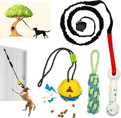مجموعة Tether tug of War Toy 4 قطع ، قطب الربيع للبونجي للداخل الداخلي في الهواء الطلق ، لعبة الحبل التفاعلي للباب الشجري للمتعة اللعب/التدريب/التمرين ، حافظ على جرو صغير كبير مشغول in Kuwait