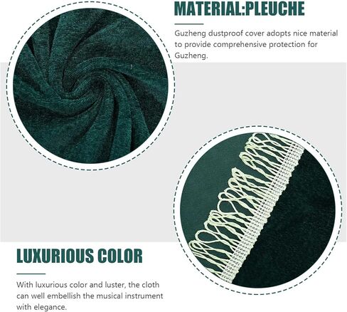 غطاء غبار Guzheng مخملي من ULTECHNOVO باللون الأخضر الداكن مع شرابة، غطاء مزخرف واقٍ لآلة Guzheng الموسيقية، حافظة مقاومة للغبار للحفاظ على الآلة واستخدام المسرح in Kuwait