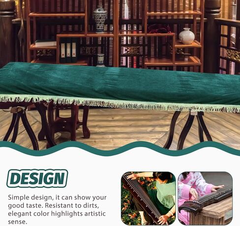 غطاء غبار Guzheng مخملي من ULTECHNOVO باللون الأخضر الداكن مع شرابة، غطاء مزخرف واقٍ لآلة Guzheng الموسيقية، حافظة مقاومة للغبار للحفاظ على الآلة واستخدام المسرح in Kuwait
