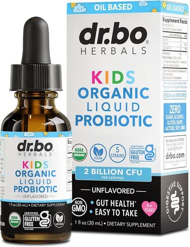 Kids Probiotic Liquid Drops Organic - Organic Probiotics for Kids Probiotics Age 4+, Digestive Health, Immune Support, Flora Gut Health Supplements - Vegan Kid Liquid Probiotic Drops, Non-GMO 1 Fl Oz in Saudi Arabia