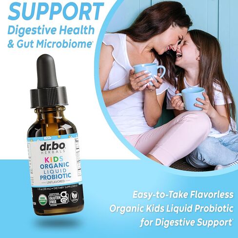 Kids Probiotic Liquid Drops Organic - Organic Probiotics for Kids Probiotics Age 4+, Digestive Health, Immune Support, Flora Gut Health Supplements - Vegan Kid Liquid Probiotic Drops, Non-GMO 1 Fl Oz in Saudi Arabia