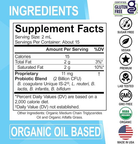 Kids Probiotic Liquid Drops Organic - Organic Probiotics for Kids Probiotics Age 4+, Digestive Health, Immune Support, Flora Gut Health Supplements - Vegan Kid Liquid Probiotic Drops, Non-GMO 1 Fl Oz in Saudi Arabia