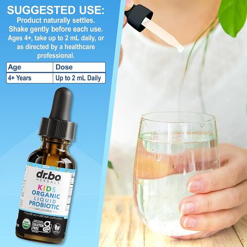 Kids Probiotic Liquid Drops Organic - Organic Probiotics for Kids Probiotics Age 4+, Digestive Health, Immune Support, Flora Gut Health Supplements - Vegan Kid Liquid Probiotic Drops, Non-GMO 1 Fl Oz in Saudi Arabia