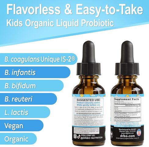 Kids Probiotic Liquid Drops Organic - Organic Probiotics for Kids Probiotics Age 4+, Digestive Health, Immune Support, Flora Gut Health Supplements - Vegan Kid Liquid Probiotic Drops, Non-GMO 1 Fl Oz in Saudi Arabia