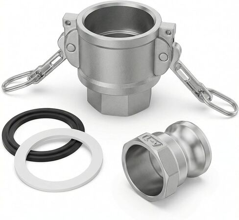 مجموعة تركيب الكامة والأخدود من الفولاذ المقاوم للصدأ 316، مقاس 1 بوصة NPT، قفل كامة أنثى من النوع D وخرطوم أخدود ذكر من النوع A مع حشوات للصناعات البحرية والسيارات والميكانيكية in Kuwait