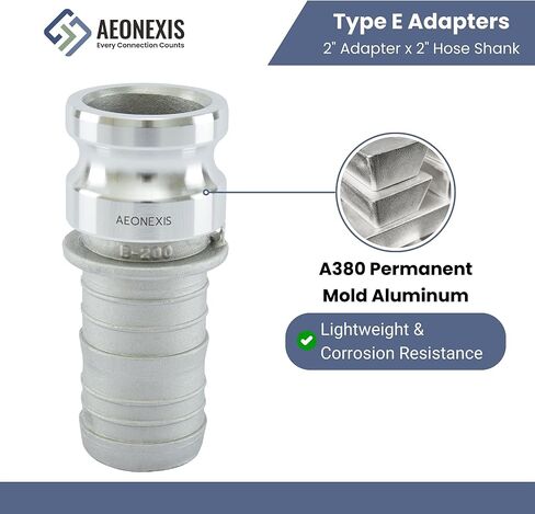 2PCS 2" Lightweight Camlock Fittings Type E - A380 Permanent Mold Aluminum, Cam Lock Corrosion-Resistant Adapter & Hose Shank for Water/Oil Flow Systems in Saudi Arabia