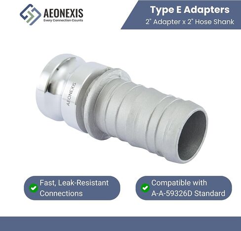 2PCS 2" Lightweight Camlock Fittings Type E - A380 Permanent Mold Aluminum, Cam Lock Corrosion-Resistant Adapter & Hose Shank for Water/Oil Flow Systems in Saudi Arabia