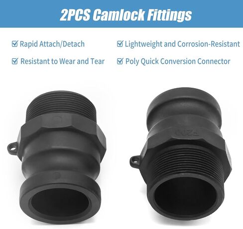 Anxingo 2Pcs F-100 1" NPT Camlock Coupling Kit, Polypropylene Cam lock Fittings, External Camlock with External Threads, Cam Groove Fitting for Industrial Chemical Pipelines in Saudi Arabia
