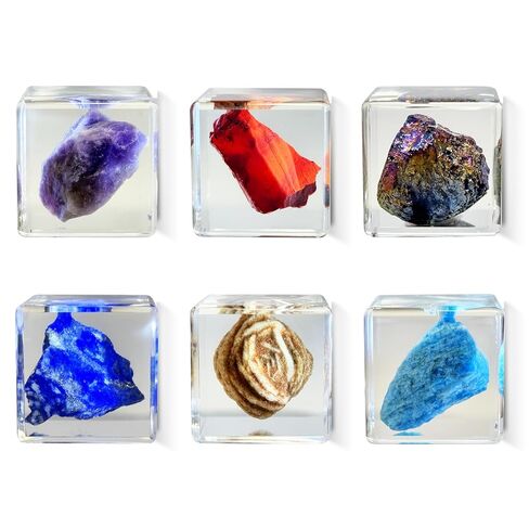 عينة كريستال في مكعب الراتنج - 6 معادن جمشت اللازورد للجيولوجيا الفصول الدراسية العلوم والتكنولوجيا والهندسة والرياضيات مجموعة بلورات الشفاء عرض هدية 1.38 × 1.38 × 1.38 بوصة in Kuwait