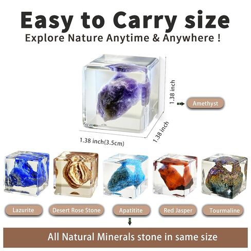 عينة كريستال في مكعب الراتنج - 6 معادن جمشت اللازورد للجيولوجيا الفصول الدراسية العلوم والتكنولوجيا والهندسة والرياضيات مجموعة بلورات الشفاء عرض هدية 1.38 × 1.38 × 1.38 بوصة in Kuwait