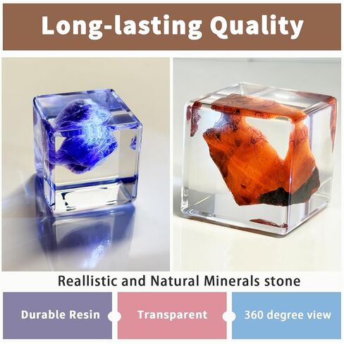 عينة كريستال في مكعب الراتنج - 6 معادن جمشت اللازورد للجيولوجيا الفصول الدراسية العلوم والتكنولوجيا والهندسة والرياضيات مجموعة بلورات الشفاء عرض هدية 1.38 × 1.38 × 1.38 بوصة in Kuwait