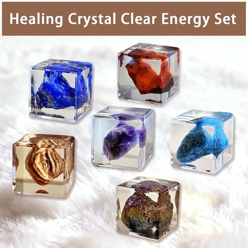 عينة كريستال في مكعب الراتنج - 6 معادن جمشت اللازورد للجيولوجيا الفصول الدراسية العلوم والتكنولوجيا والهندسة والرياضيات مجموعة بلورات الشفاء عرض هدية 1.38 × 1.38 × 1.38 بوصة in Kuwait