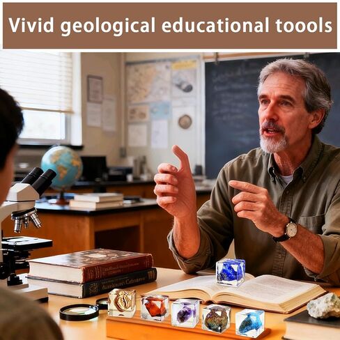 عينة كريستال في مكعب الراتنج - 6 معادن جمشت اللازورد للجيولوجيا الفصول الدراسية العلوم والتكنولوجيا والهندسة والرياضيات مجموعة بلورات الشفاء عرض هدية 1.38 × 1.38 × 1.38 بوصة in Kuwait