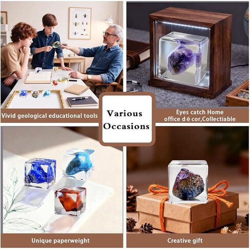 عينة كريستال في مكعب الراتنج - 6 معادن جمشت اللازورد للجيولوجيا الفصول الدراسية العلوم والتكنولوجيا والهندسة والرياضيات مجموعة بلورات الشفاء عرض هدية 1.38 × 1.38 × 1.38 بوصة in Kuwait