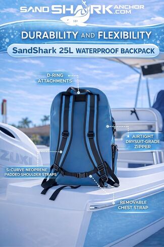 حقيبة ظهر مقاومة للماء سعة 25 لتر من ساند شارك - حقيبة ظهر غاطسة IP67 مع سحاب محكم، وغطاء من مادة TPU، وحقيبة كمبيوتر محمول - حقيبة جافة مقاومة للماء لركوب القوارب والشاطئ والسباحة والسفر والرياضات المائية in Kuwait
