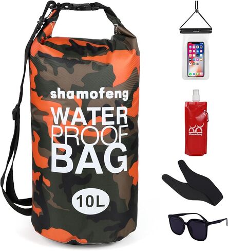 حقيبة جافة مقاومة للماء 5L/10L/15L/20L/30L حقيبة ظهر للتخزين الجاف مع حافظة هاتف، زجاجة مياه قابلة للطي، نظارات شمسية، عصابة أذن للتجديف بالقوارب والسباحة والصيد والتخييم، أخضر 30 لتر in Kuwait