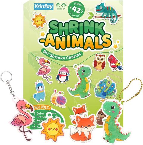 89PC DIY Unicorn Shrinking Plastic Art Kit - 46 Pre-Cut Shapes, 12 Markers & Accessories - Make Charms, Keychains & Tags - No-Mess Craft for Kids - Birthday Gift with Shrinking Plastic Sheets in Kuwait
