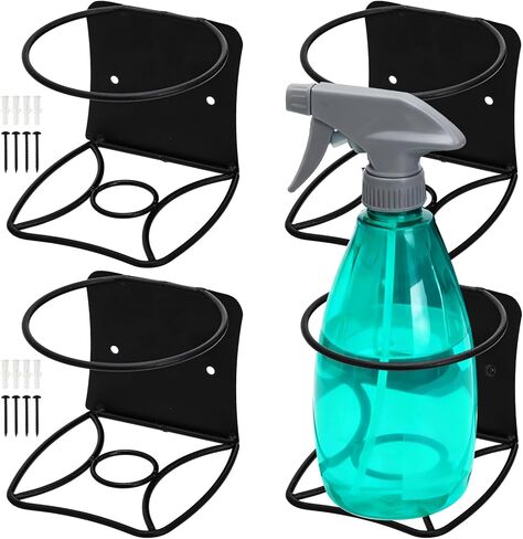 Okllen 4 Pack Spray Bottle Holder, Heavy Duty Metal Wall Mount Spray Can Holder for Garage, Workshop, Craft & Kitchen Bottle Storage Rack, Easy Install with Hardware, Black in Saudi Arabia