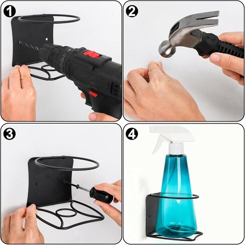 Okllen 4 Pack Spray Bottle Holder, Heavy Duty Metal Wall Mount Spray Can Holder for Garage, Workshop, Craft & Kitchen Bottle Storage Rack, Easy Install with Hardware, Black in Saudi Arabia