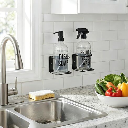 Okllen 4 Pack Spray Bottle Holder, Heavy Duty Metal Wall Mount Spray Can Holder for Garage, Workshop, Craft & Kitchen Bottle Storage Rack, Easy Install with Hardware, Black in Saudi Arabia