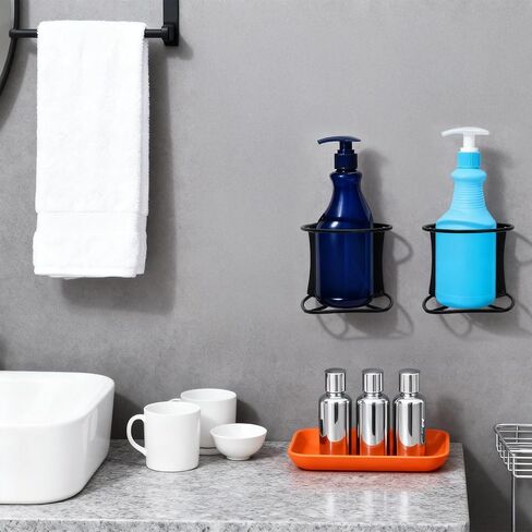 Okllen 4 Pack Spray Bottle Holder, Heavy Duty Metal Wall Mount Spray Can Holder for Garage, Workshop, Craft & Kitchen Bottle Storage Rack, Easy Install with Hardware, Black in Saudi Arabia