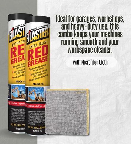 أنبوب الشحوم - حزمة شحم أحمر لزج للغاية 14 أونصة مع قطعة قماش من الألياف الدقيقة - حماية للحمل الثقيل مع مقاومة التآكل ومقاومة التآكل لاستخدام السيارات - مجموعة هدايا (3 عناصر) in Kuwait