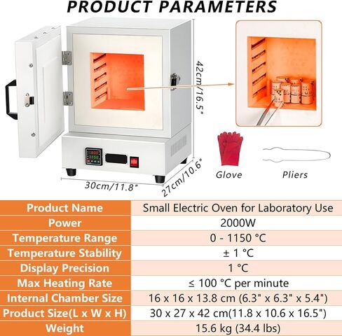2102℉ High-Temperature Lab Oven,w/Glove + Pliers,2000W Compact Tabletop Melting Furnace,for Studios Small Labs DIY Enthusiasts in Saudi Arabia
