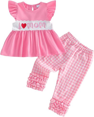 BemeyourBBs Toddler Baby Girl Christmas Outfit Embroidery Shirts Tunic Top and Ruffle Pants Set Toddler Fall Winter Clothes in Saudi Arabia