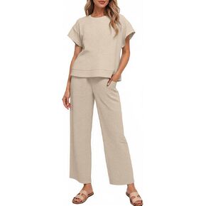 طقم بدلات رياضية من Bealin للسيدات بأكمام قصيرة وبنطلون واسع الساق مكون من قطعتين ملابس متطابقة in Kuwait