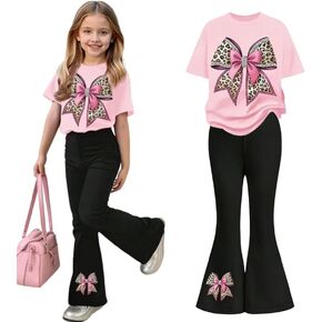 Girls Long Sleeve Sweatshirt 2 Piece, Bow Graphic Top and Pants Spring Fall Fashion Casual Clothes. in Kuwait