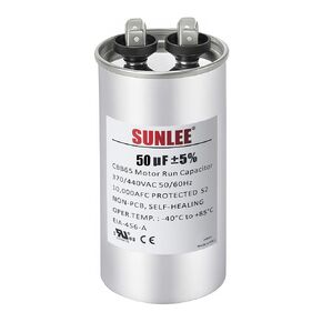 مكثف تشغيل SUNLEE UL معترف به 50 فائق التوهج (50 MFD) 370/440 VAC CBB65، 50/60 هرتز، بديل موثوق لمحرك مروحة مكثف التيار المتردد، المضخة الحرارية أو مضخة حمام السباحة in Kuwait