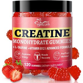 Creatine Gummies for Women & Men Low Sugar Creatine Supplements, Help Build Muscle Creatine Monohydrate Gummies Raspberry Flavor Supports Muscle Growth and Enhances Strength 120 Count in Kuwait
