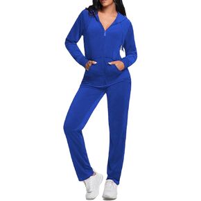 Womens Sweatsuits Set 2 Piece Velour Jogging Sweat Outfits Full Zip-up Hooded Sweatshirts Pants Set in Kuwait